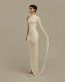 White POEM HYPERION maxi dress with flowing fabric and elegant design, perfect for summer or special occasions.