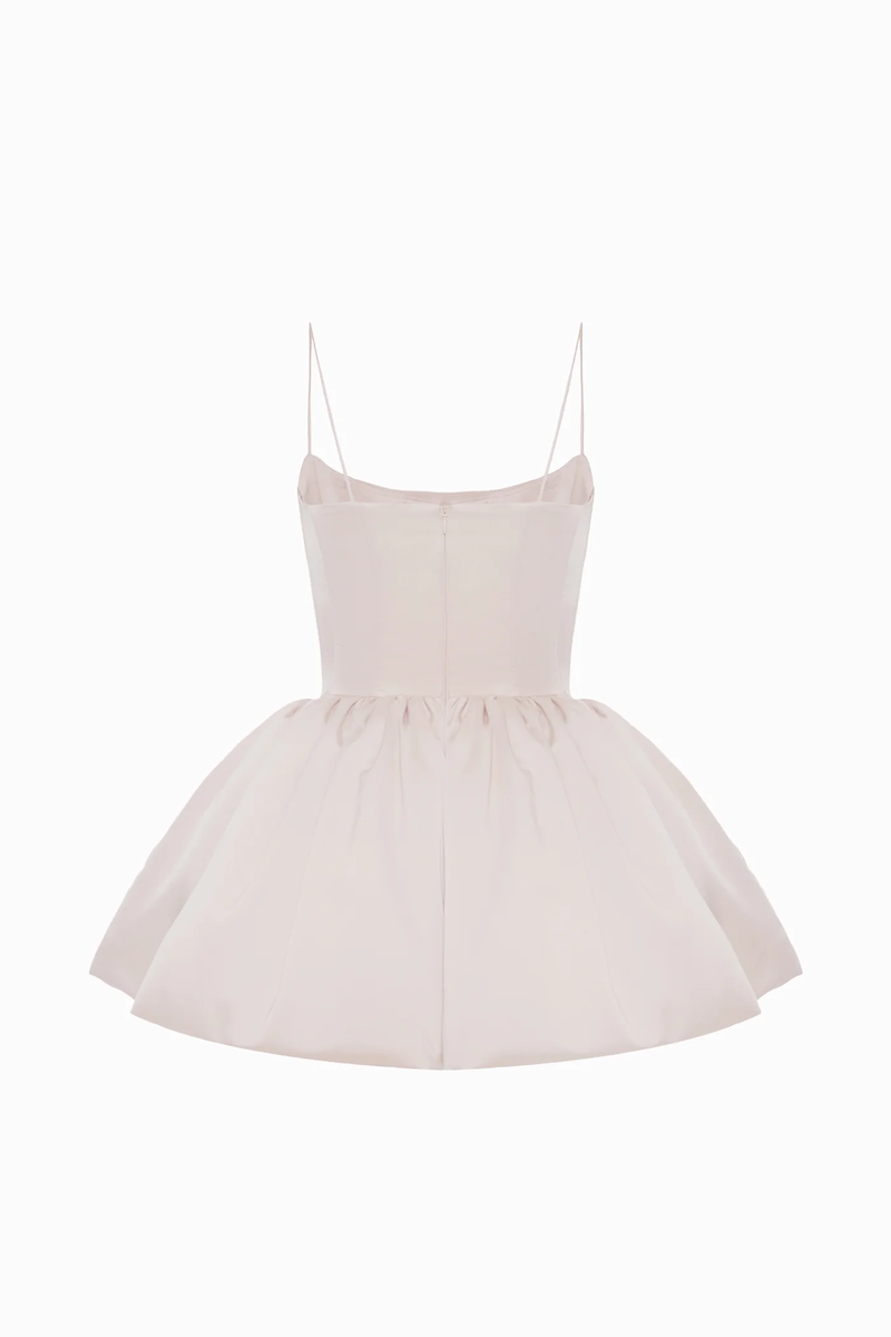 Blush pink Saris dress by Balykina, mini length with elegant drape, lightweight fabric, and stylish design.