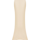 Beige soft satin maxi skirt by Balykina, flowing fabric with a smooth, elegant drape, styled for a chic look.