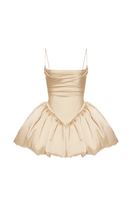 Beige Saris mini dress by Balykina, stylish sleeveless dress with a fitted silhouette and elegant design.
