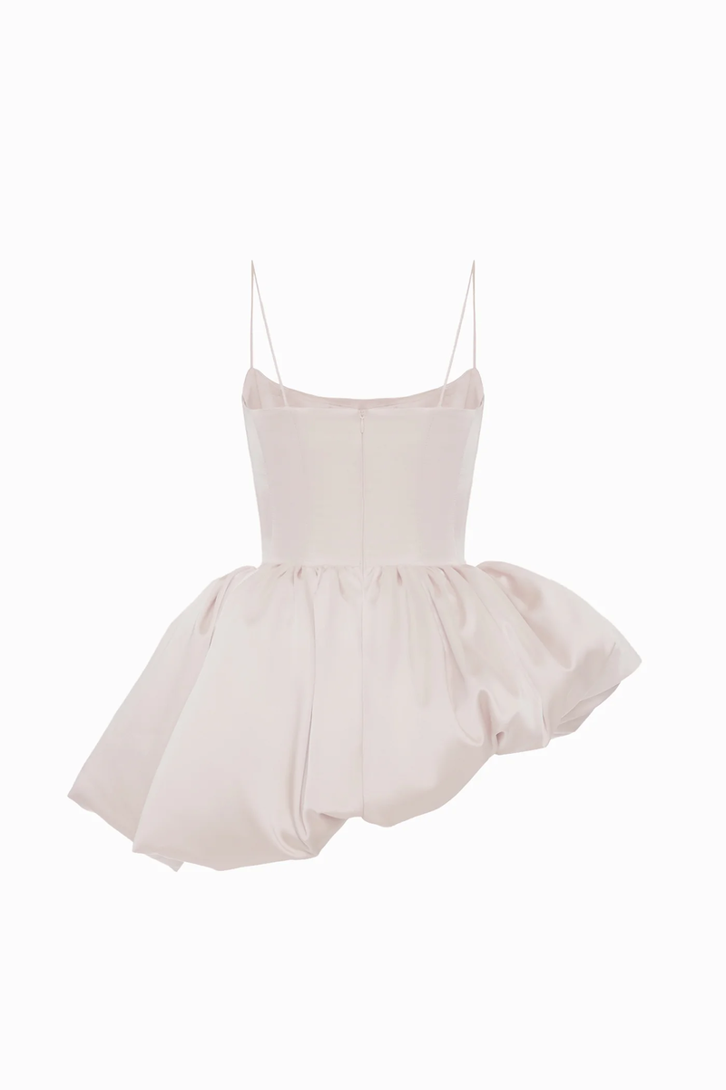 Blush pink Saris dress by Balykina, mini length with elegant drape and intricate embroidery, perfect for stylish occasions.