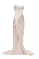 Blush pink Fiori gown by Balykina, elegant evening dress with flowing fabric and delicate design for formal occasions.
