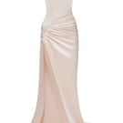 Blush pink Fiori gown by Balykina with elegant flowing fabric and delicate design, perfect for formal occasions.