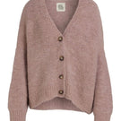 Purple Coco cardigan by First Born Knits, featuring a cozy knit design, displayed on a neutral background.