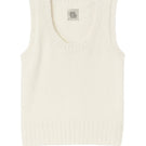 White Chloe vest from First Born Knits, a stylish knit top with a fitted design and textured fabric.