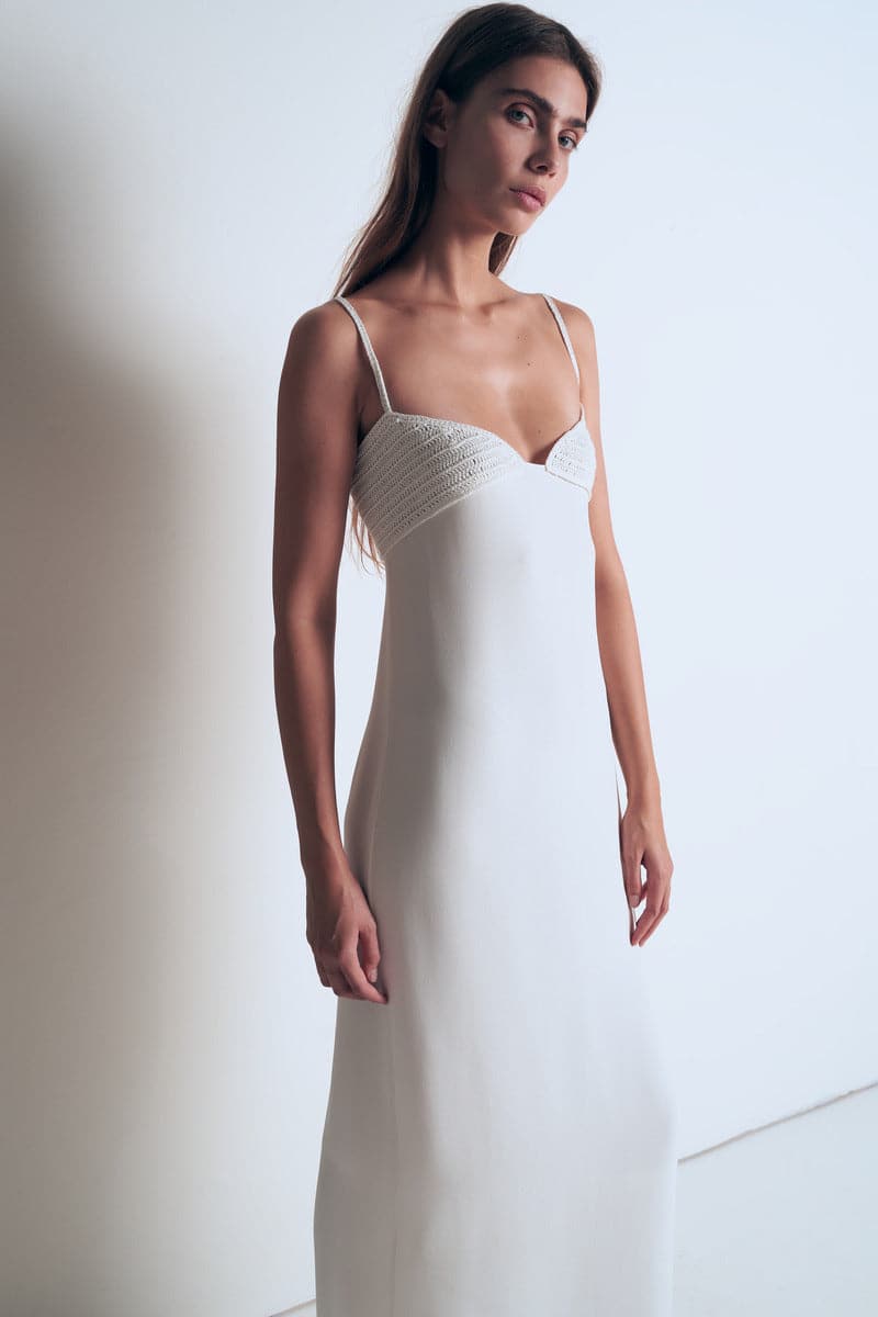 WHITE MAXI DRESS WITH KNITTED TOP - CULT MIA