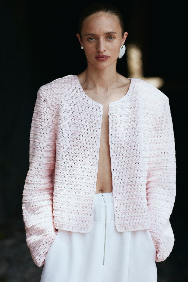 LIGHT PINK LINEN KNITTED JACKET - CULT MIA