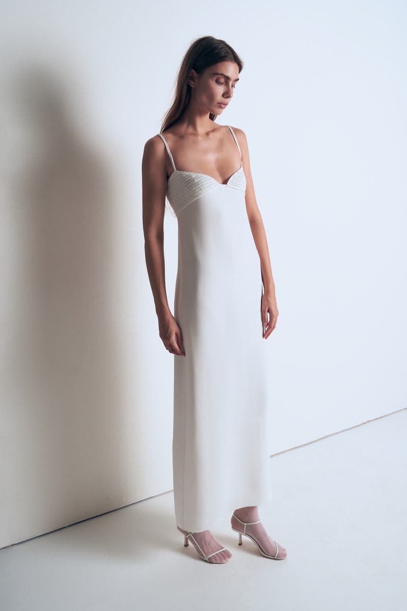 WHITE MAXI DRESS WITH KNITTED TOP - CULT MIA