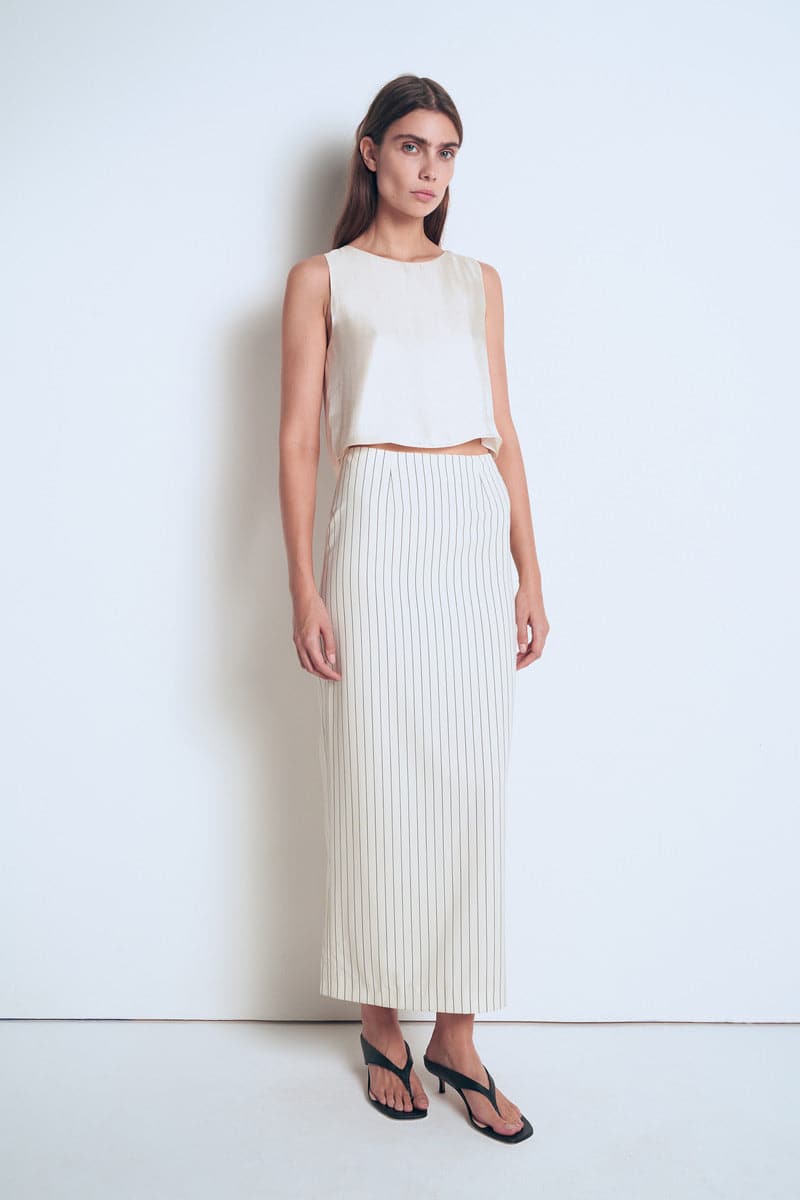 WHITE STRIPE STRAIGHT FIT MAXI SKIRT - CULT MIA