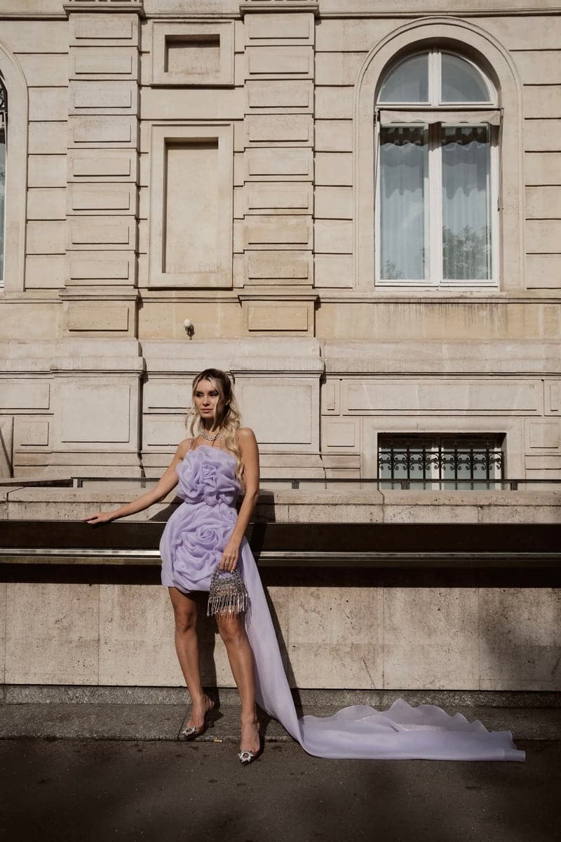 ROSIE PURPLE MINI DRESS WITH TRAIL - CULT MIA