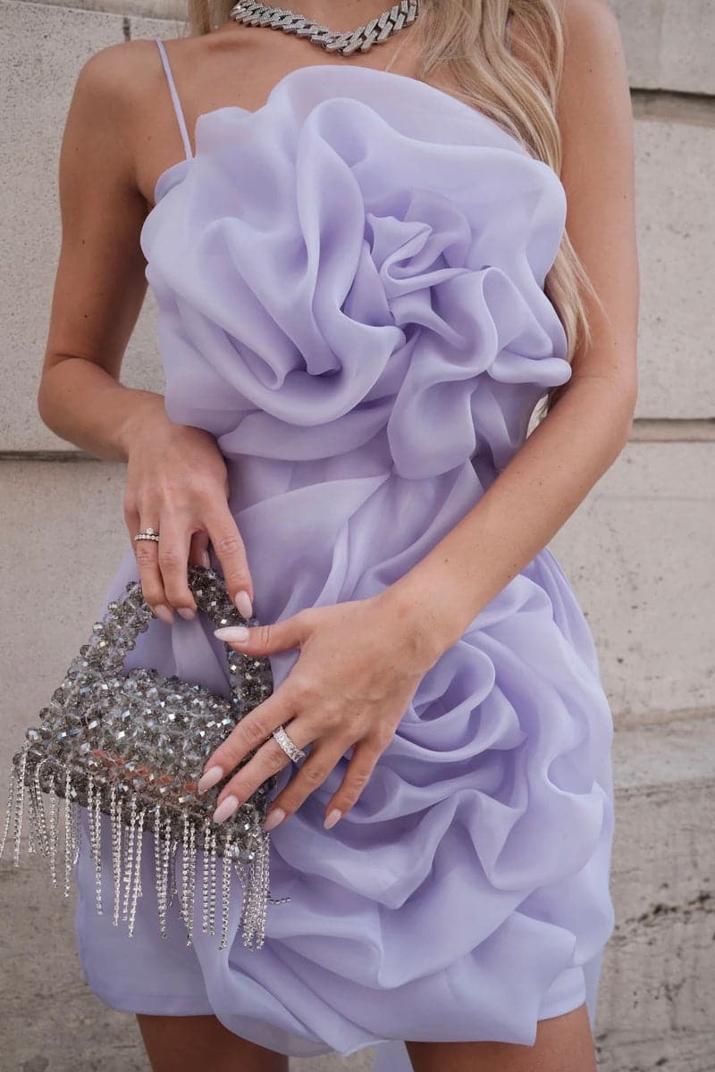 ROSIE PURPLE MINI DRESS WITH TRAIL - CULT MIA