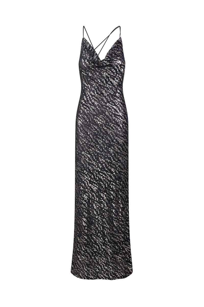 KENYA BLACK COWL-NECK GOWN - CULT MIA