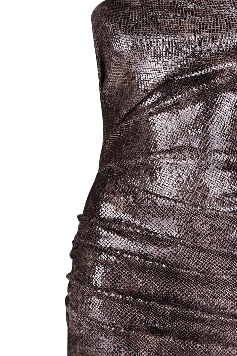 SERPENT STRAPLESS FAUX LEATHER MIDI DRESS - CULT MIA