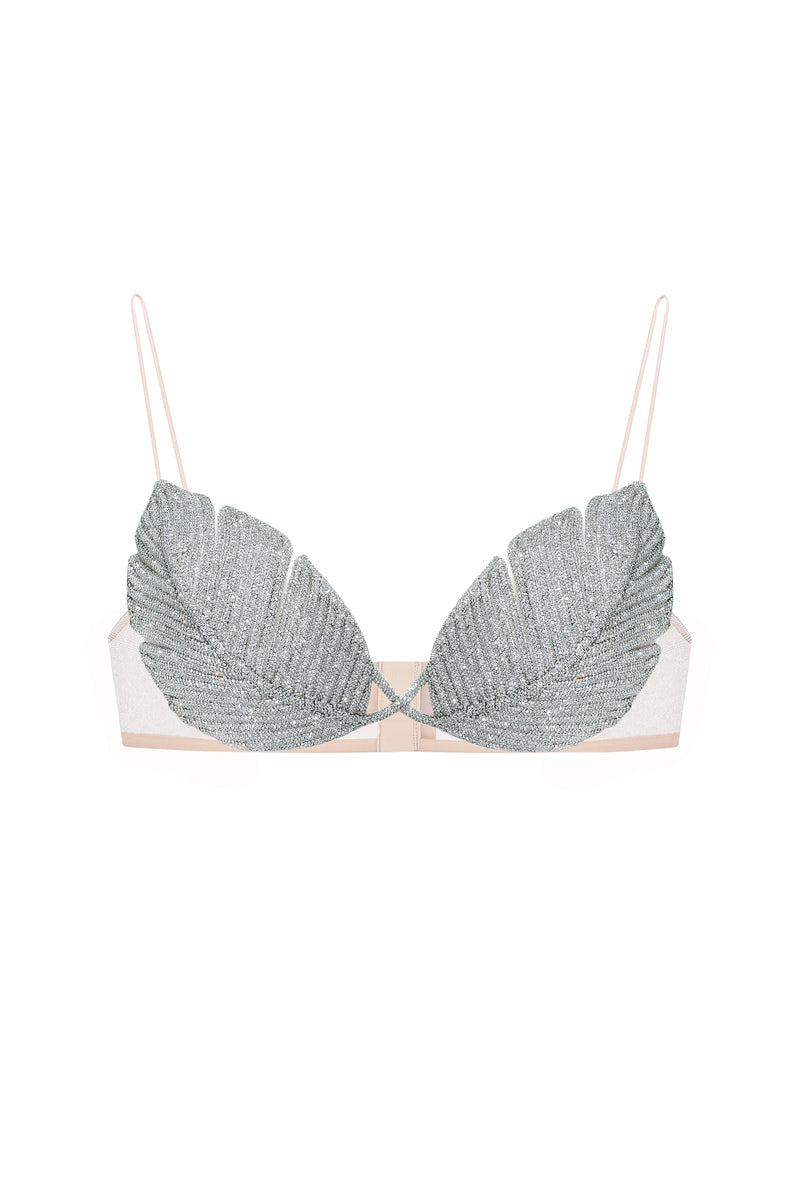 Nué YASMIN rhinestone leaf bralette top with intricate leaf design and sparkling rhinestones, stylish and feminine for casual wear.