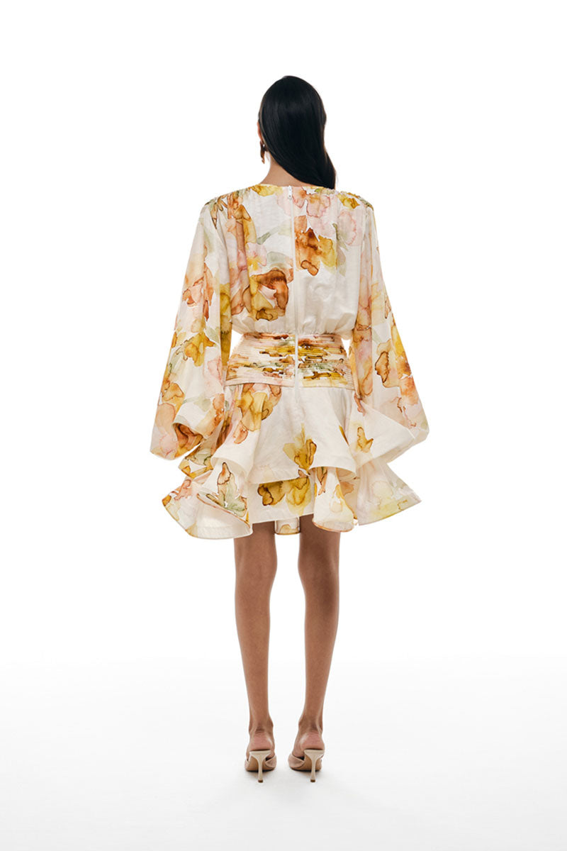 BY HAÓ Rosalie layered mini dress in multi, featuring a colorful, tiered design perfect for stylish casual wear.