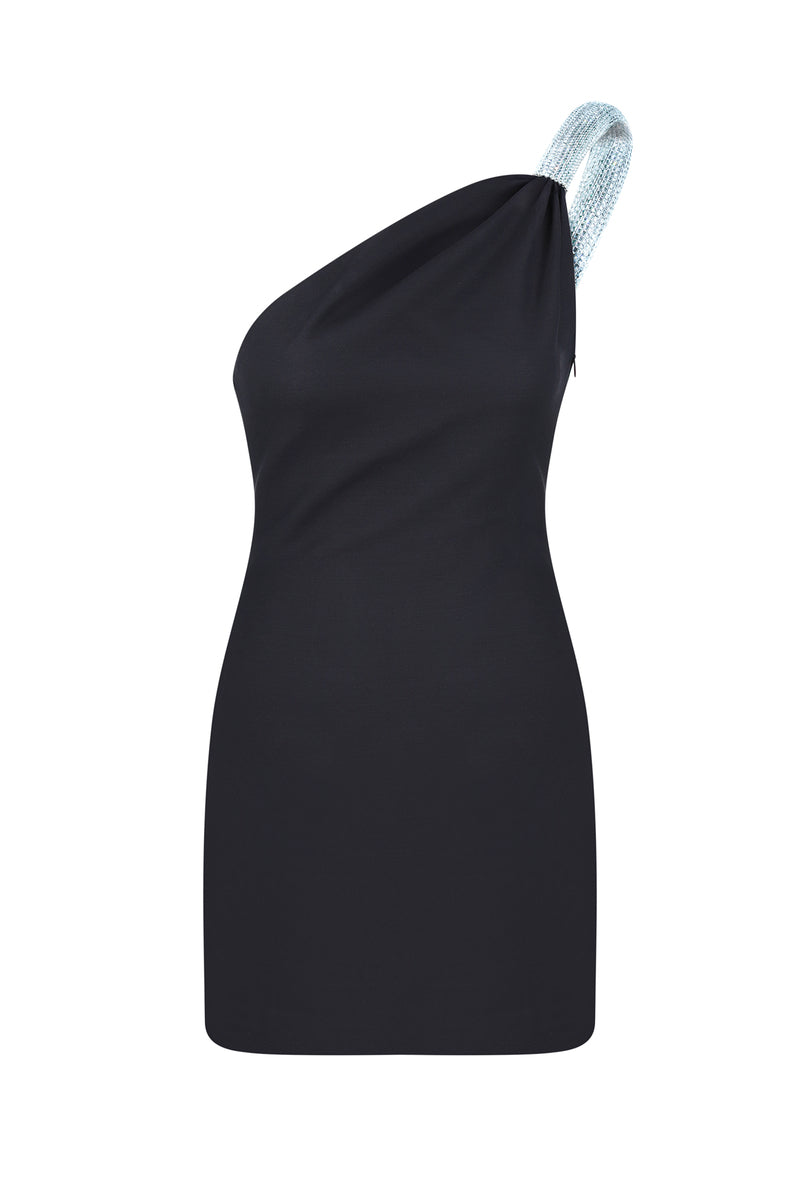 LIVIA BLACK ONE-SHOULDER MINI DRESS - CULT MIA