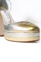 Terry de Havilland gold Lily platform block heels with thick heels and stylish design, perfect for fashionable footwear.
