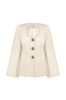 White Mohair jacket by Sayya featuring a soft, fluffy texture and a stylish, cozy fit.