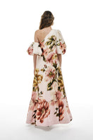 BY HAÓ Isolde one-shoulder maxi dress in vibrant multi-color fabric, flowing design with draped details.