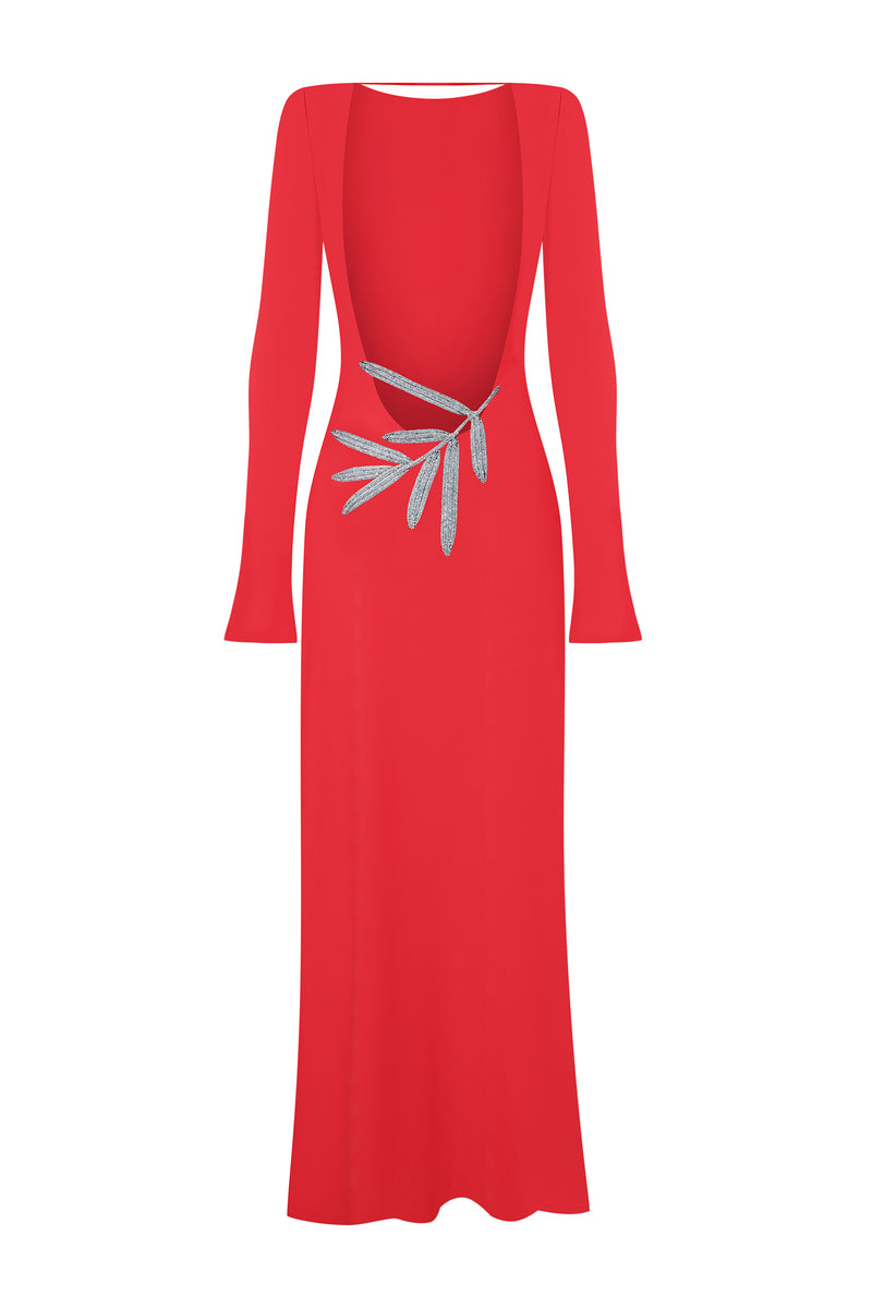 SABRINE RED BACKLESS GOWN - CULT MIA