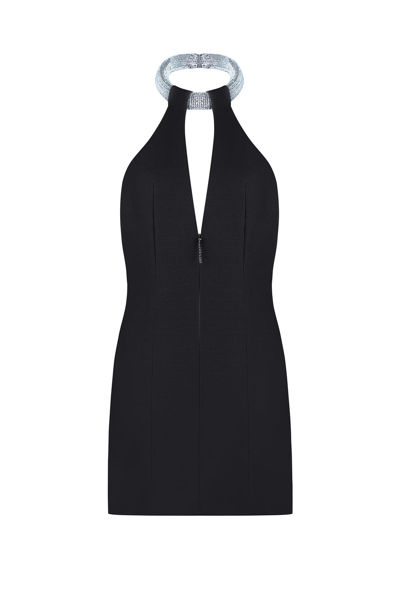 GAIA HALTERNECK CRYSTAL EMBELLISHED MINI DRESS - CULT MIA