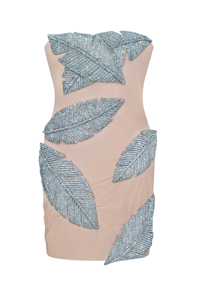 GUSTAVIA HANDMADE CRTYSTAL LEAF MINI DRESS - CULT MIA