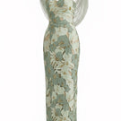 Elegant mint floral maxi gown with matching shawl by Happy Clothing, featuring a flowing design and intricate floral patterns.