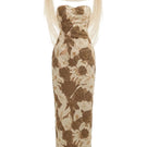 Elegant floral maxi gown with matching shawl by Happy Clothing, featuring a flowing design and intricate floral patterns.