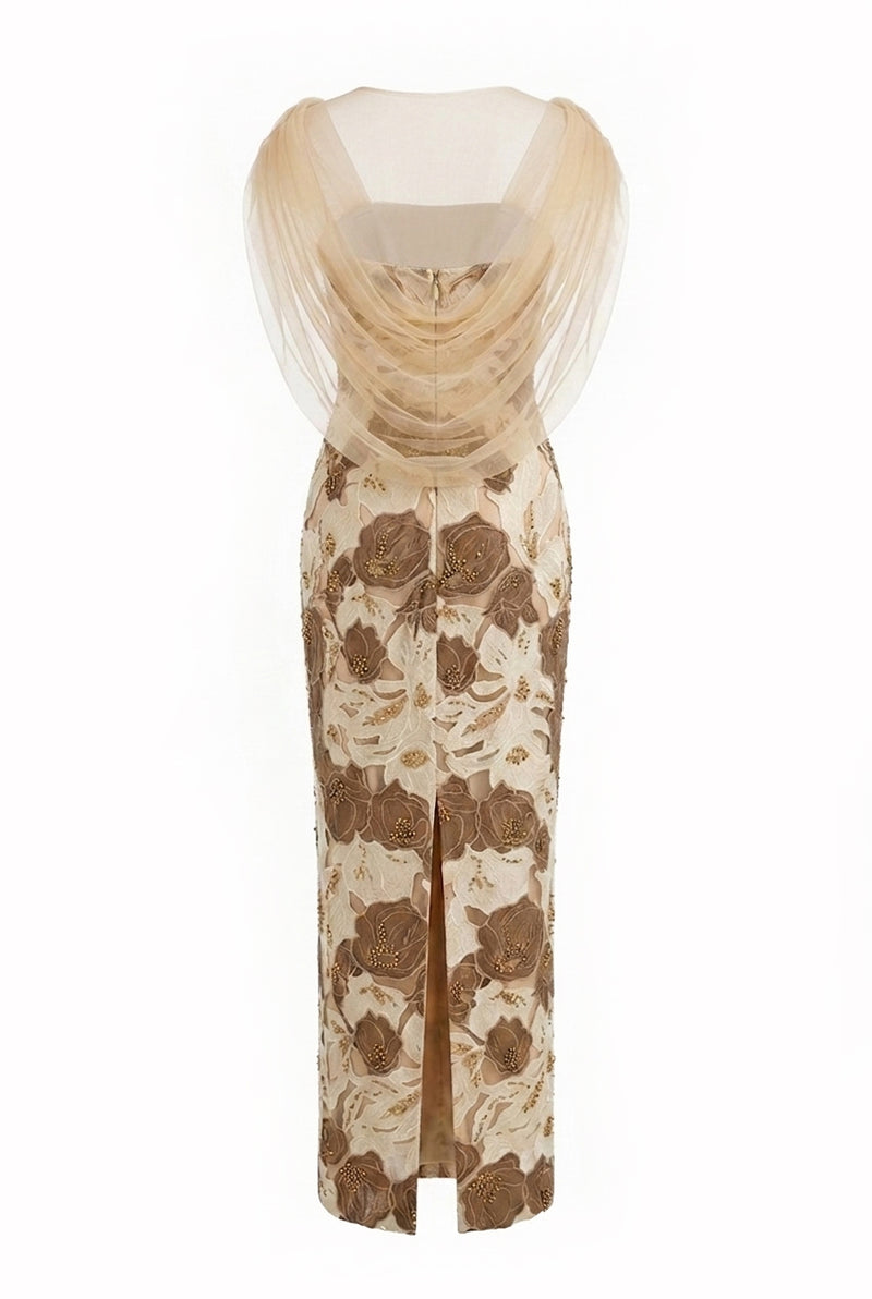 Happy Clothing floral maxi gown with matching shawl, elegant design perfect for formal occasions.