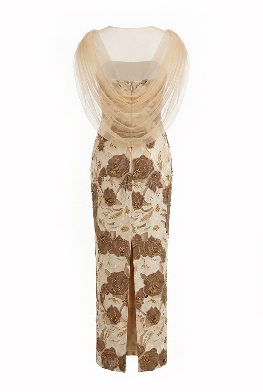 Happy Clothing floral maxi gown with matching shawl, elegant and flowing summer dress, perfect for special occasions and warm weather.
