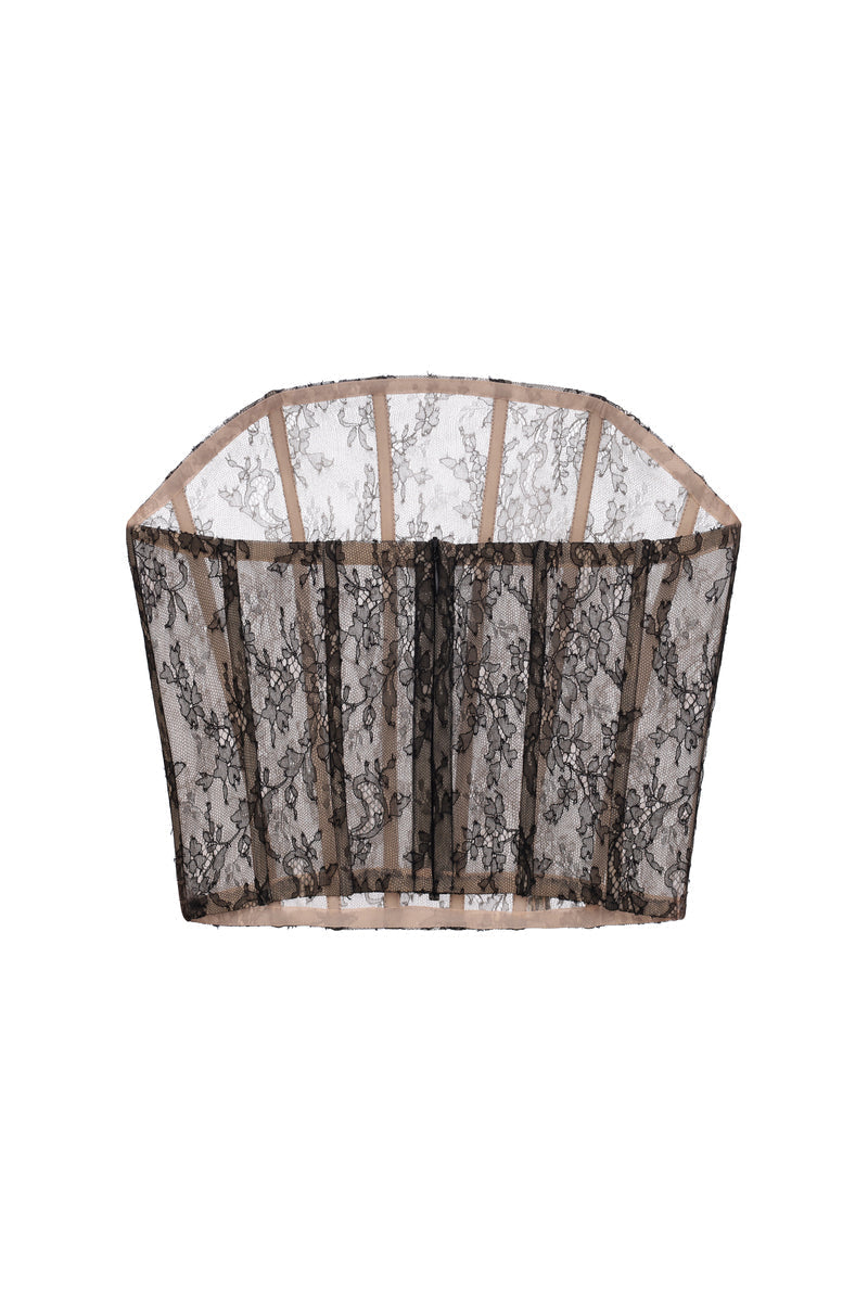 Nué Allure Corset Top, stylish fitted top with lace-up front and structured design, perfect for fashionable casual or evening wear.