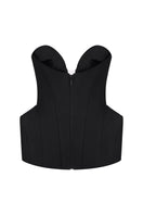 Nué Harper corset top, stylish black top with lace-up front and fitted silhouette, perfect for fashionable outfits.