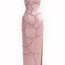Elegant blush crystal wave strapless gown by Happy Clothing, featuring a flowing design and intricate crystal embellishments.