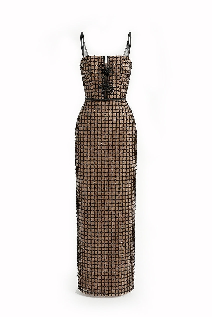 Structured corset maxi dress by Happy Clothing, featuring a fitted bodice and flowing skirt, perfect for elegant occasions.