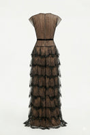 Dark Romance sheer layered maxi gown by Happy Clothing, flowing fabric with delicate layers and elegant design.