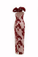 Elegant rose petal couture gown by Happy Clothing, featuring a flowing column dress design with intricate details.
