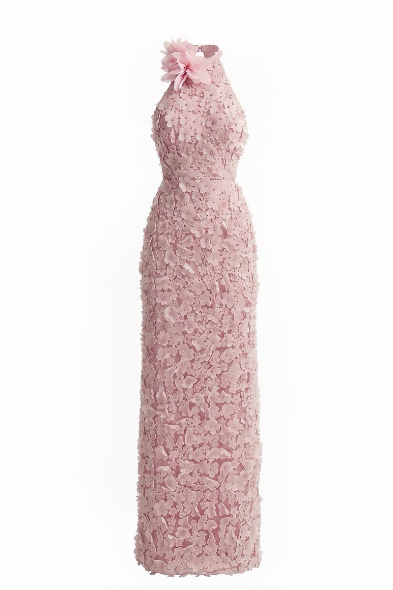 flowy halter maxi dress BLUSH FLORAL WHISPER Stand out from the thanksgiving-dress Embrace the art of Color:Island Pearl