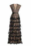 Dark Romance sheer layered maxi gown by Happy Clothing, flowing fabric with elegant, layered design perfect for formal occasions.