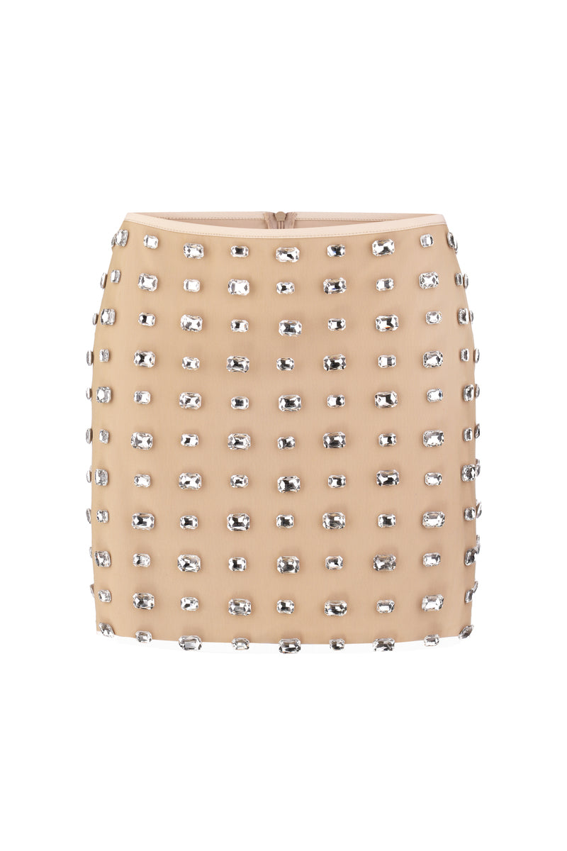 Nué Chantal mini skirt shown in black with high-waist design and tailored fit, perfect for casual or stylish outings.