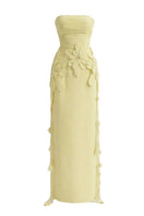 Yellow 3D petal maxi gown by Happy Clothing featuring a flowing design and elegant silhouette, perfect for special occasions.