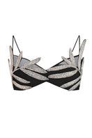 Nué Palme Black Leaf Bralette, stylish black crop top with leafy pattern, made for comfortable casual wear.