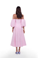 BY HAÓ Magnifica midi dress in petal pink, featuring a flowy fabric and elegant design, displayed on a mannequin.