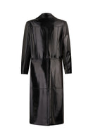 Black leather coat by Sayya, stylish and versatile outerwear with a smooth leather texture and classic design.