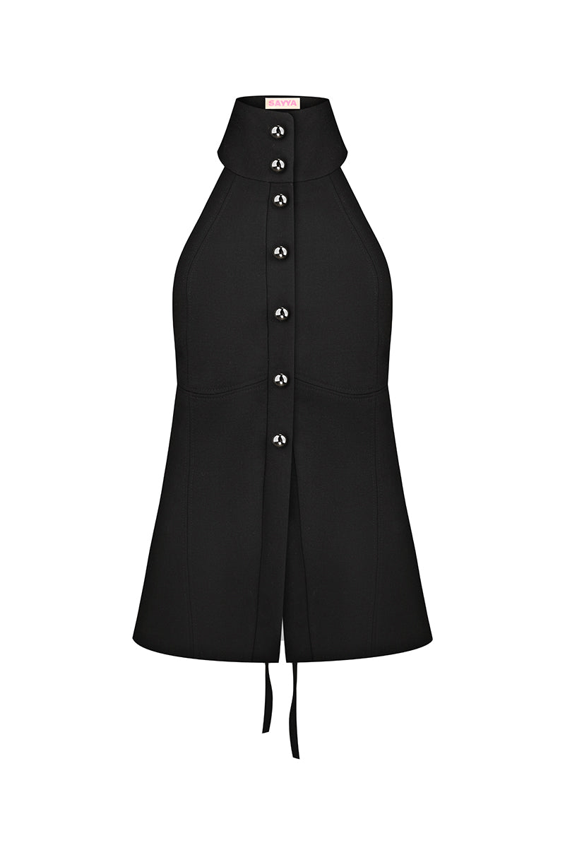 Black wool top from Sayya, stylish long-sleeve shirt with a cozy, smooth fabric and classic fit, ideal for casual or office wear.
