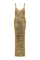 Gold Imperial gown by Studio NK with intricate detailing and elegant design, perfect for formal occasions.