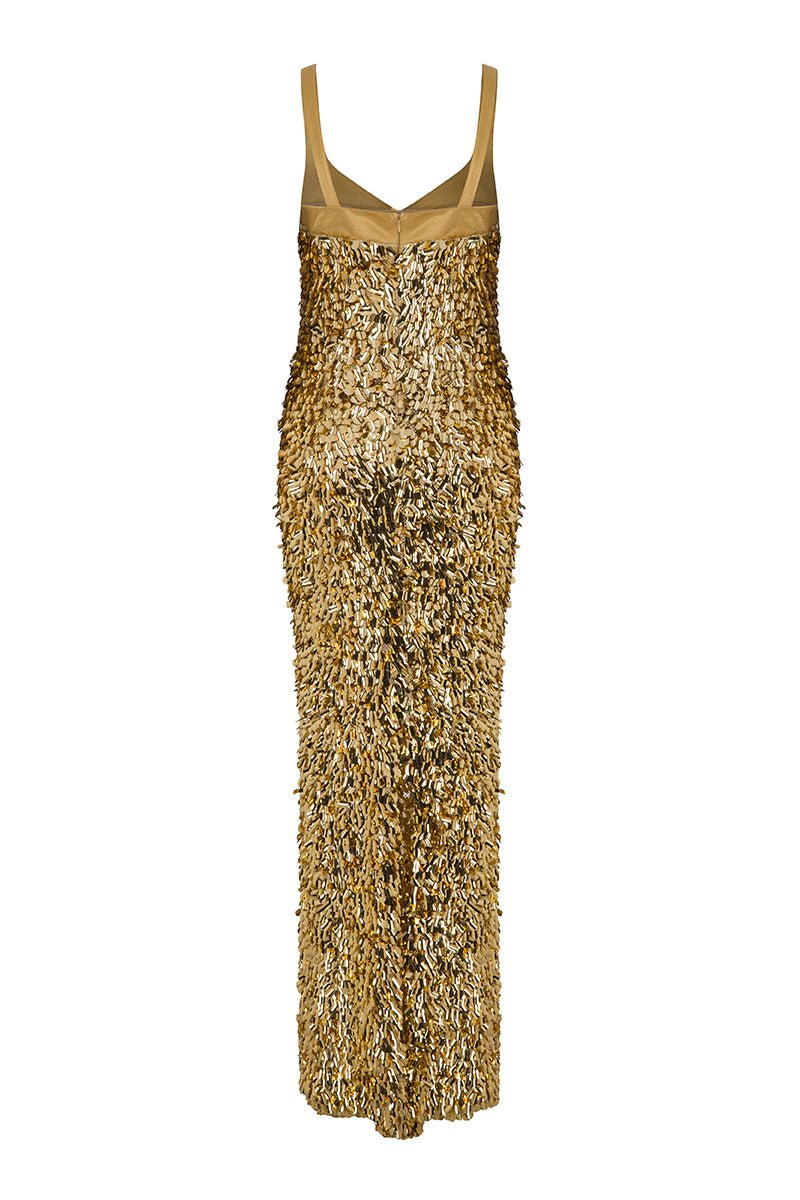 Gold Imperial Dress gown by Studio NK featuring elegant design and intricate details, perfect for formal occasions.