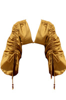 Andrea Iyamah INDA crop top in bright gold, stylish sleeveless blouse with a fitted design and vibrant metallic finish.