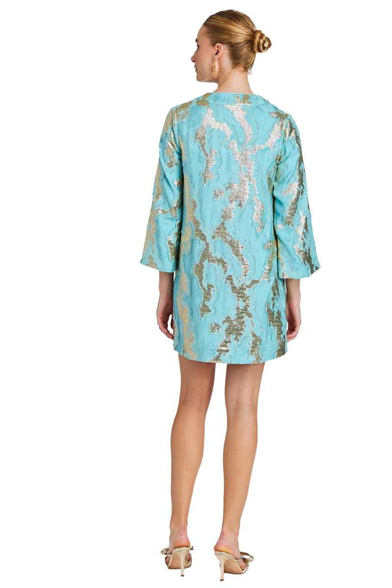 INES CAFTAN MINI DRESS IN BLUE GOLD - CULT MIA