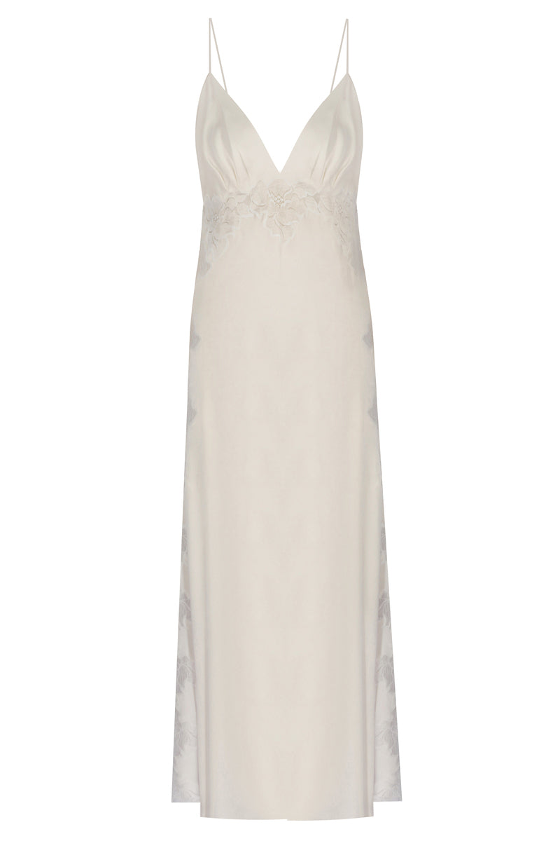 Bocan Couture Isabella cupro nightgown displayed on a hanger, featuring a soft, flowing fabric and elegant design.