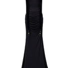 Black Islington dress by Jenny K Tran, elegant gown with flowing fabric and stylish design, perfect for formal occasions.